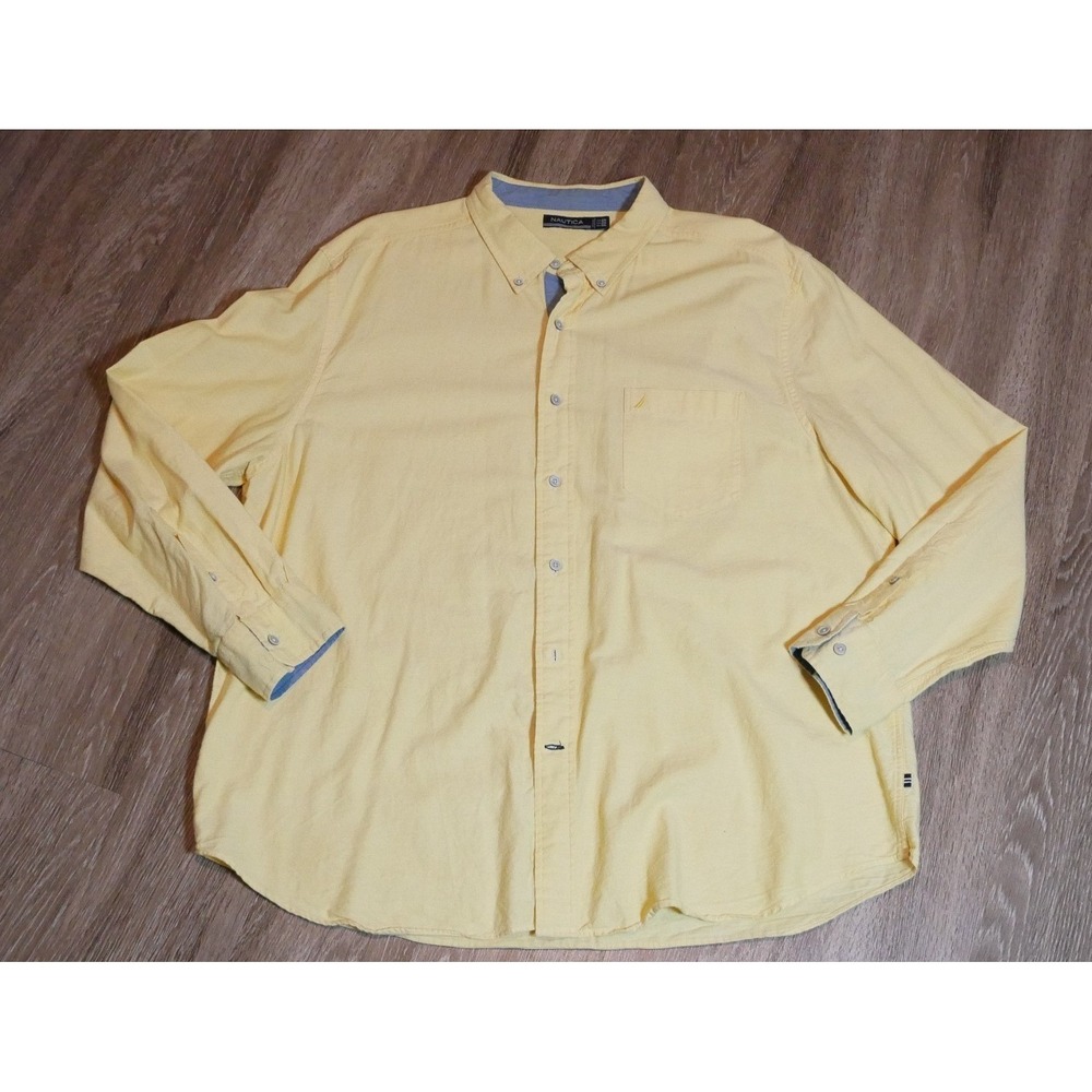 Nautica Mens XXL‎ Yellow Long Sleeve Button Down Oxford Shirt Chest Pocket Logo